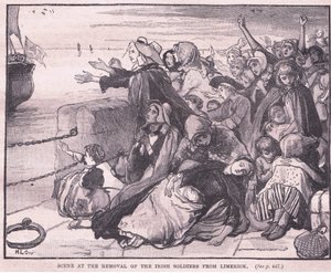 Scène van de verwijdering van de Ierse soldaten uit Limerick